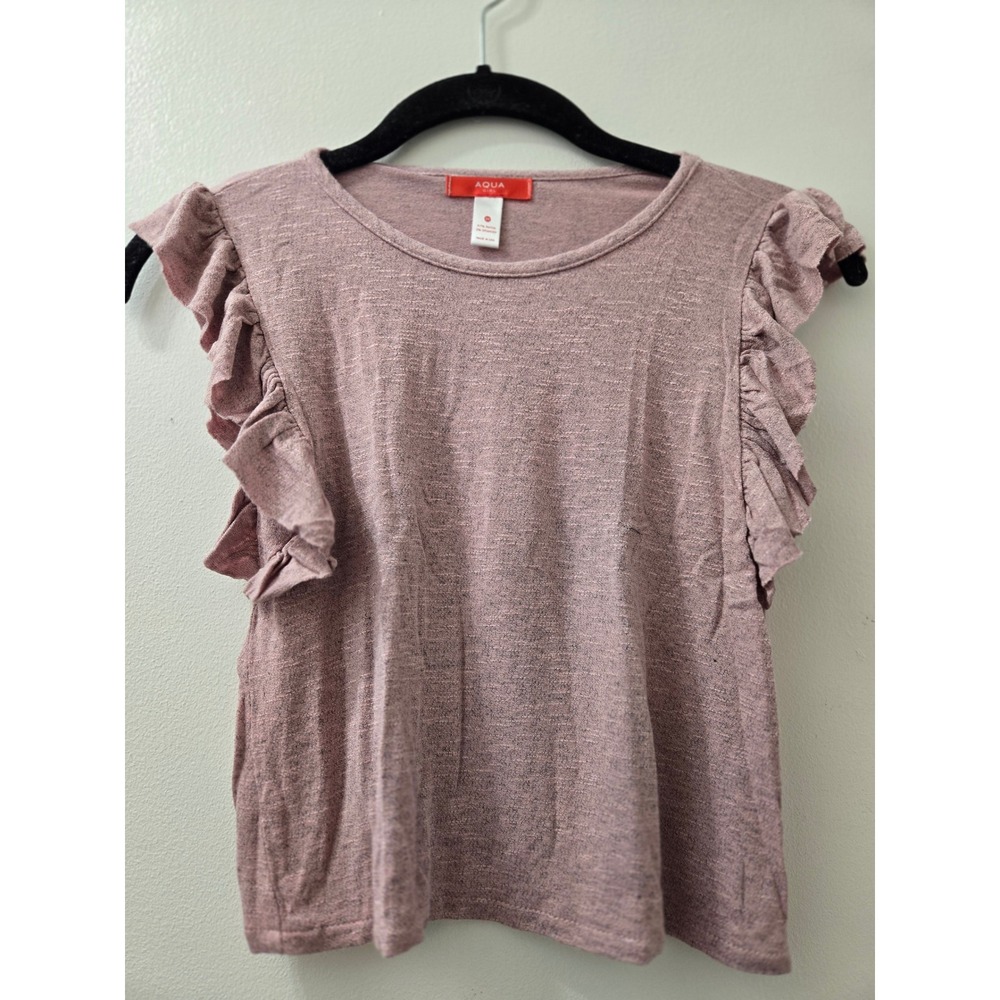 AQUA Girl Ruffle Sleeve Top Kids Size M Mauve Pink Knit USA Made Casual